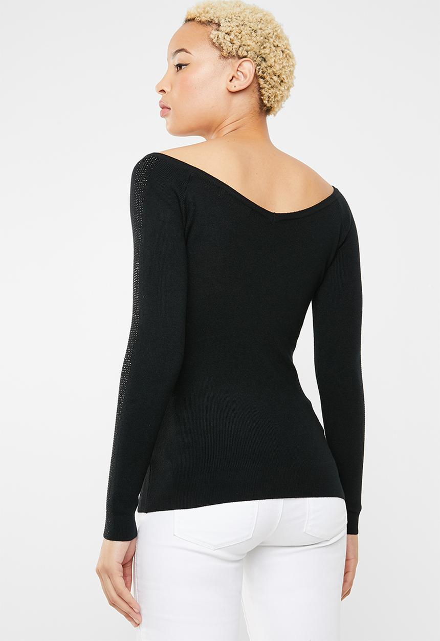 SISSY BOY - Logo knitwear with sleeve bling - black