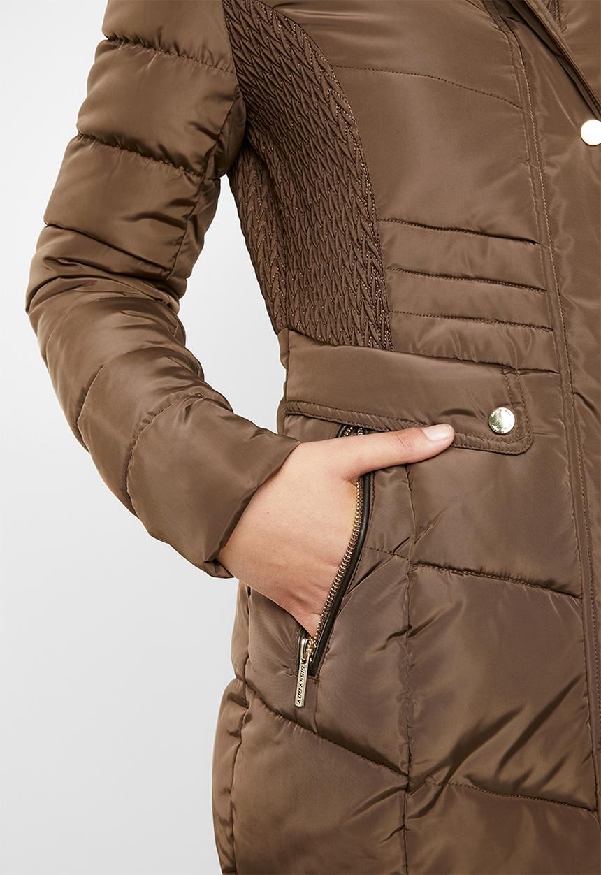 SISSY BOY - Longer length puffer with faux fur - brown 