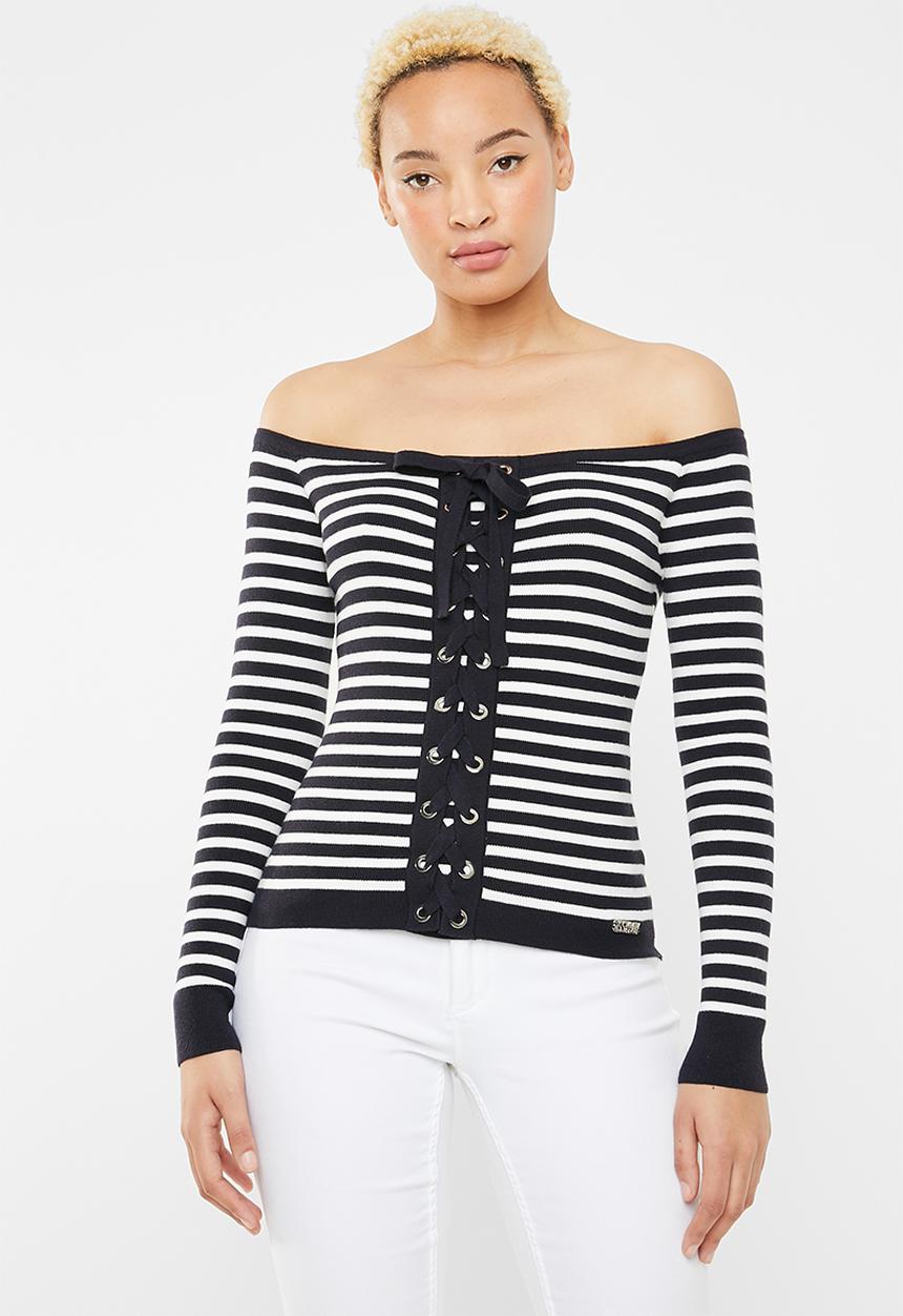 SISSY BOY - Lace up knitwear - navy & white 