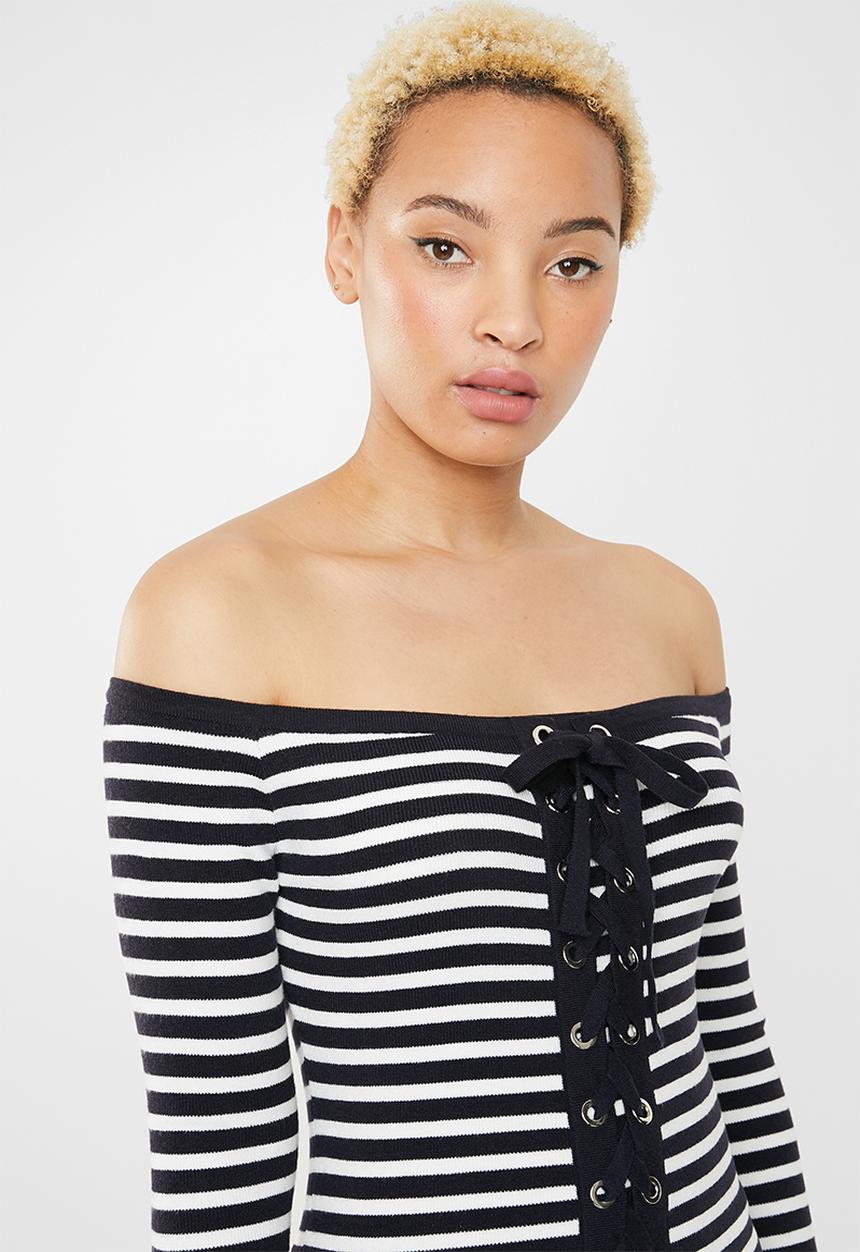 SISSY BOY - Lace up knitwear - navy & white 
