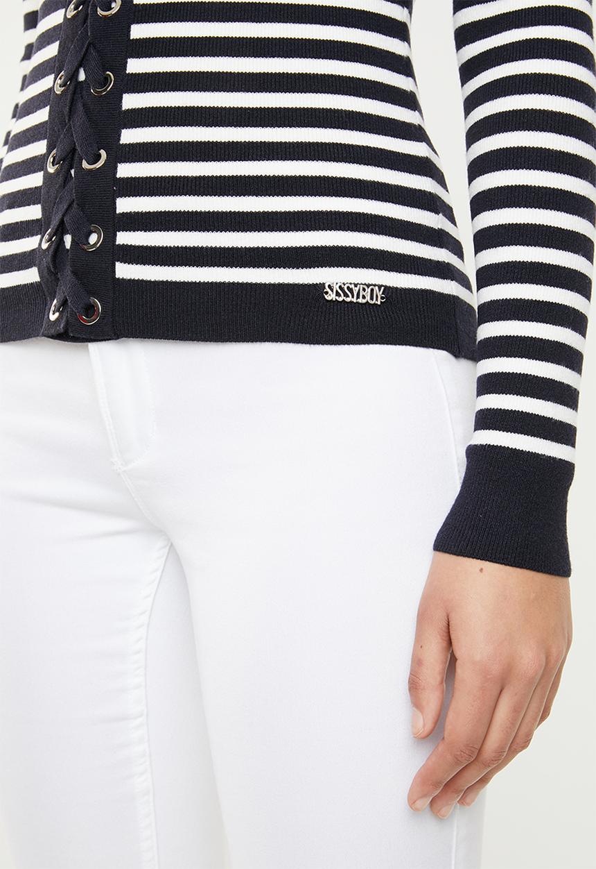 SISSY BOY - Lace up knitwear - navy & white 