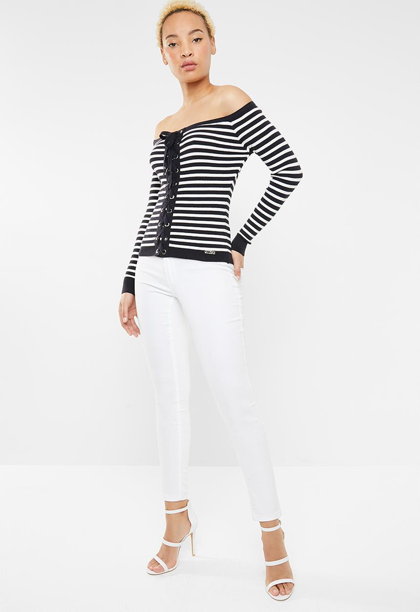SISSY BOY - Lace up knitwear - navy & white 