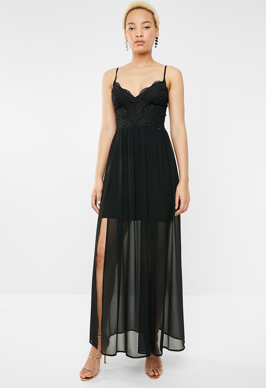 SISSY BOY - Crochet and chiffon maxi - black