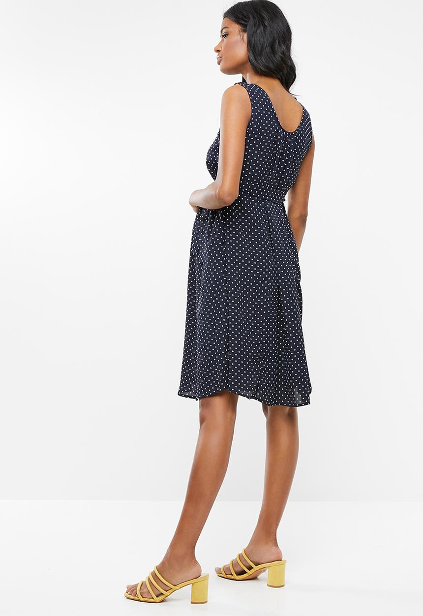 Cherry Melon - Belted tunis dress - navy & white 