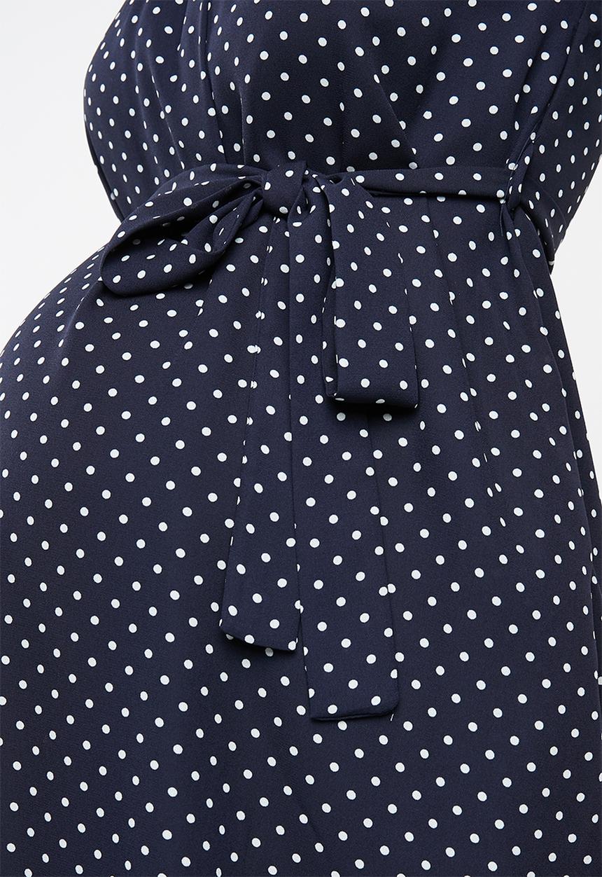 Cherry Melon - Belted tunis dress - navy & white 
