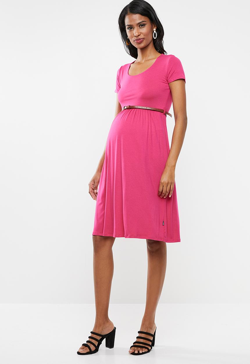 Cherry Melon - Maternity Scoop neck cap sleeve dress - pink