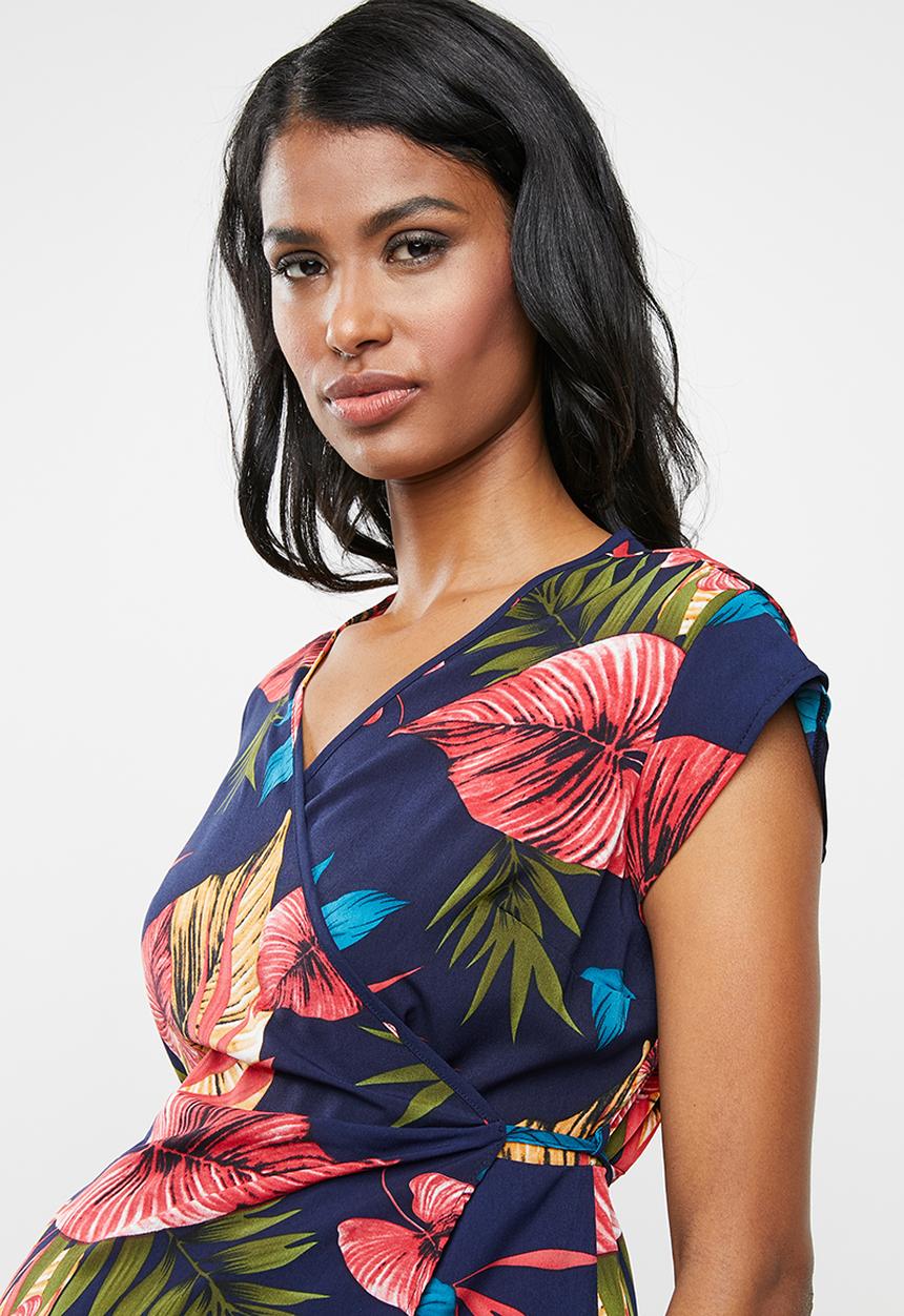 Cherry Melon - Maternity Woven crossover dress - multi