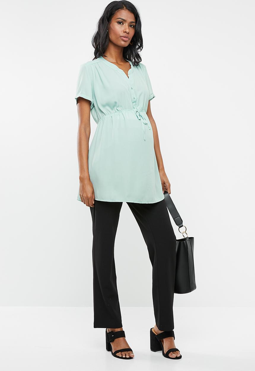 Cherry Melon - Maternity Woven mandarin shirt with short sleeve - blue