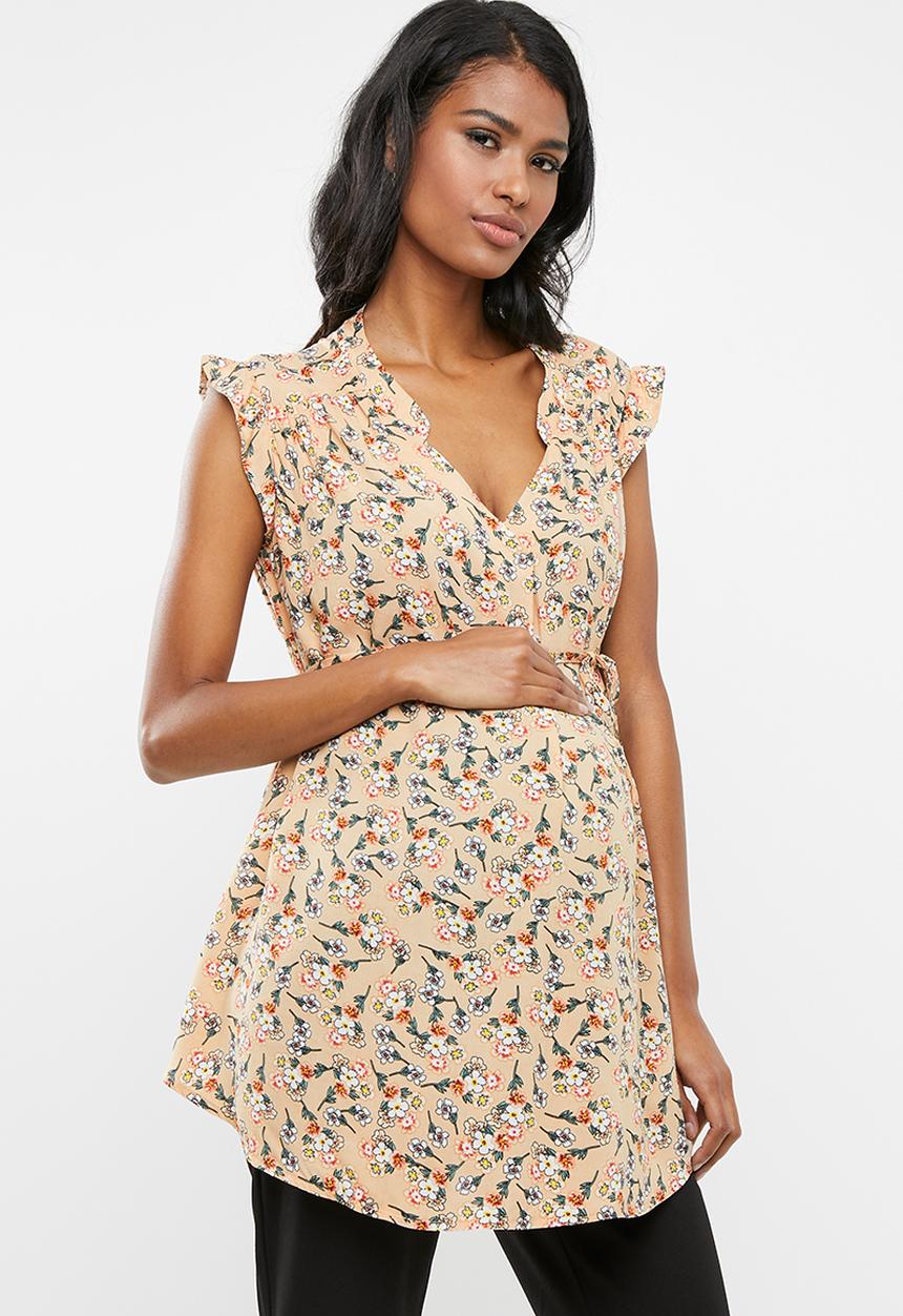 Cherry Melon - Maternity Woven mandarin frill sleeve shirt - multi