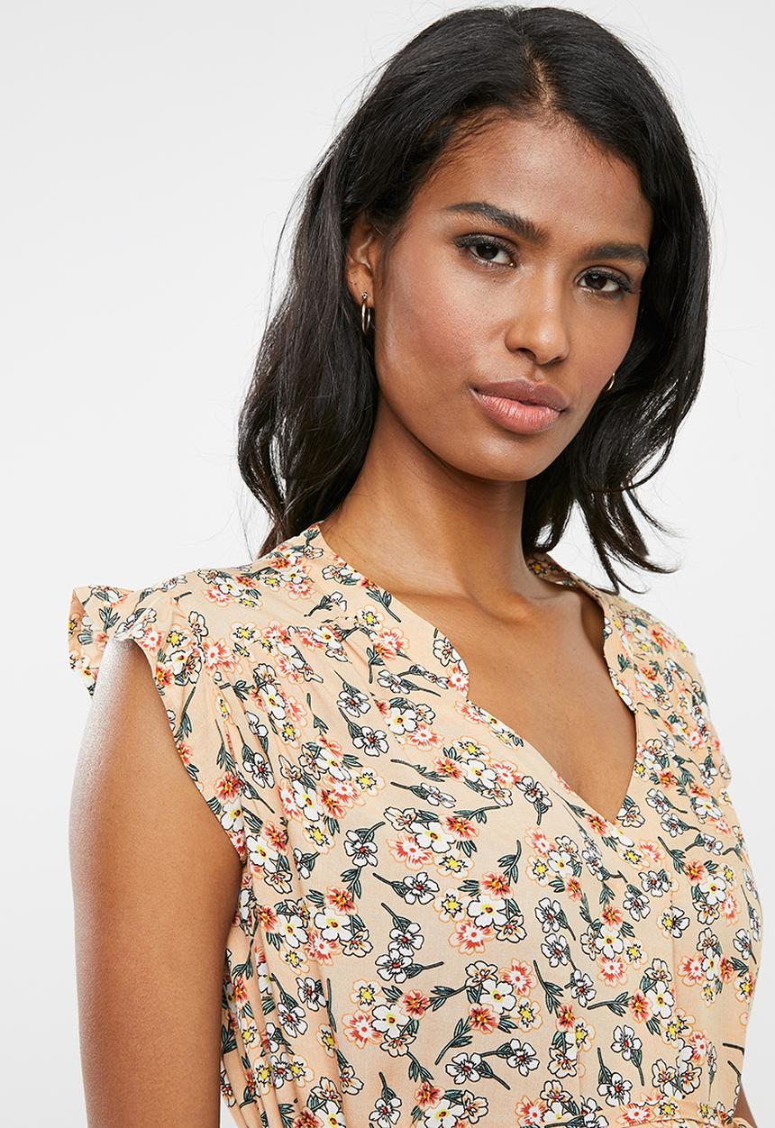 Cherry Melon - Maternity Woven mandarin frill sleeve shirt - multi