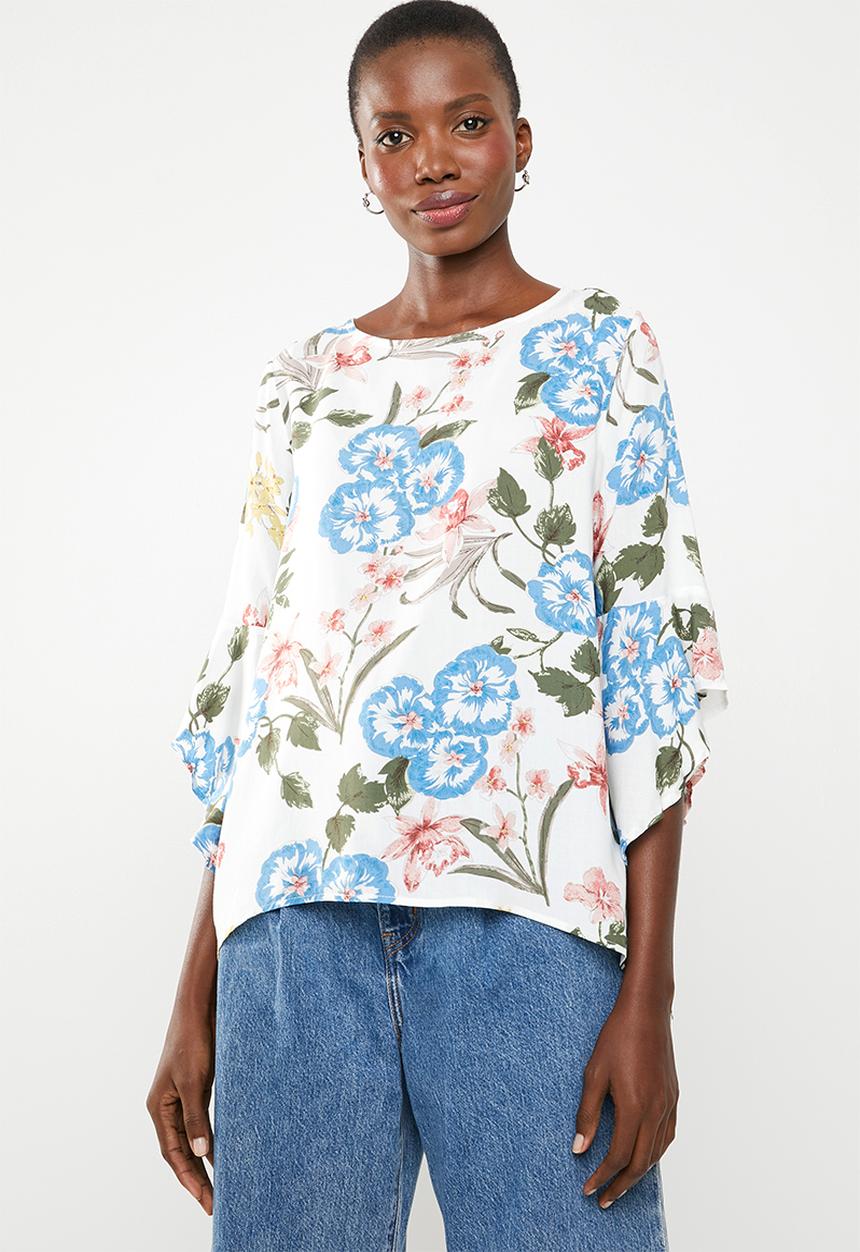 Revenge - Bell sleeve washed floral top - multi