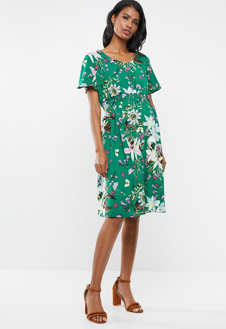 Cherry Melon - Maternity V-neck smocked dress - multi
