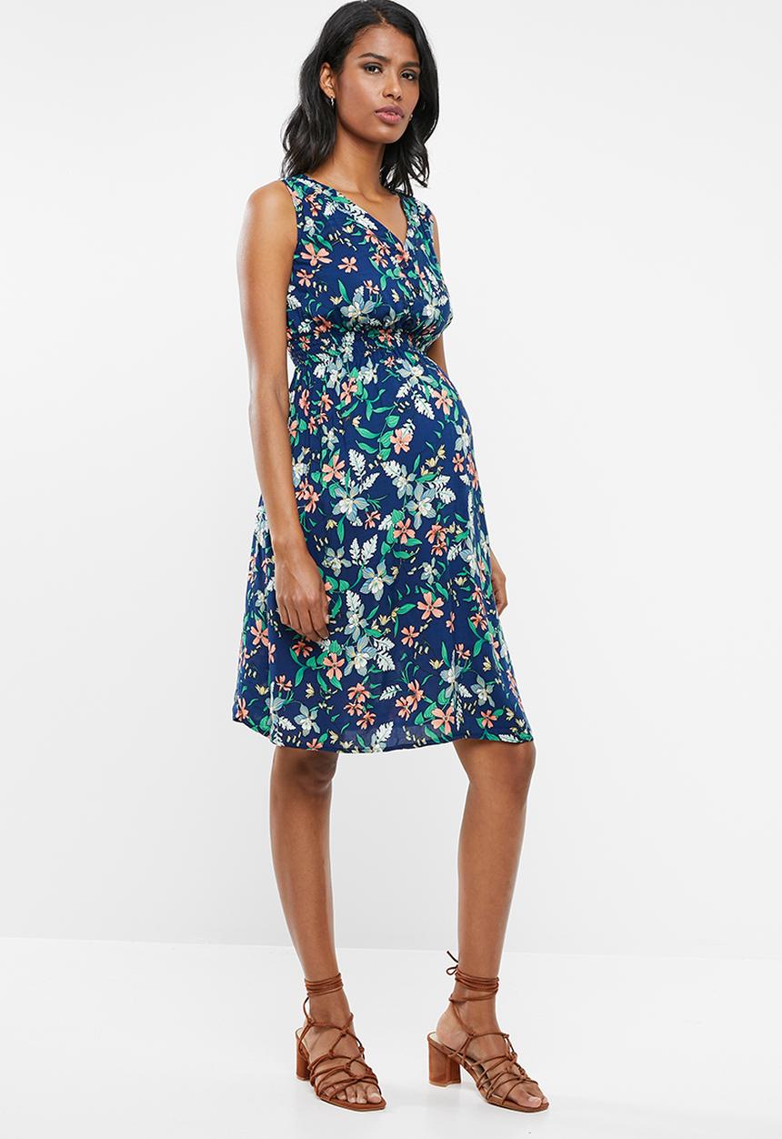 Cherry Melon - Maternity Sleeveless smock button-thru dress - multi