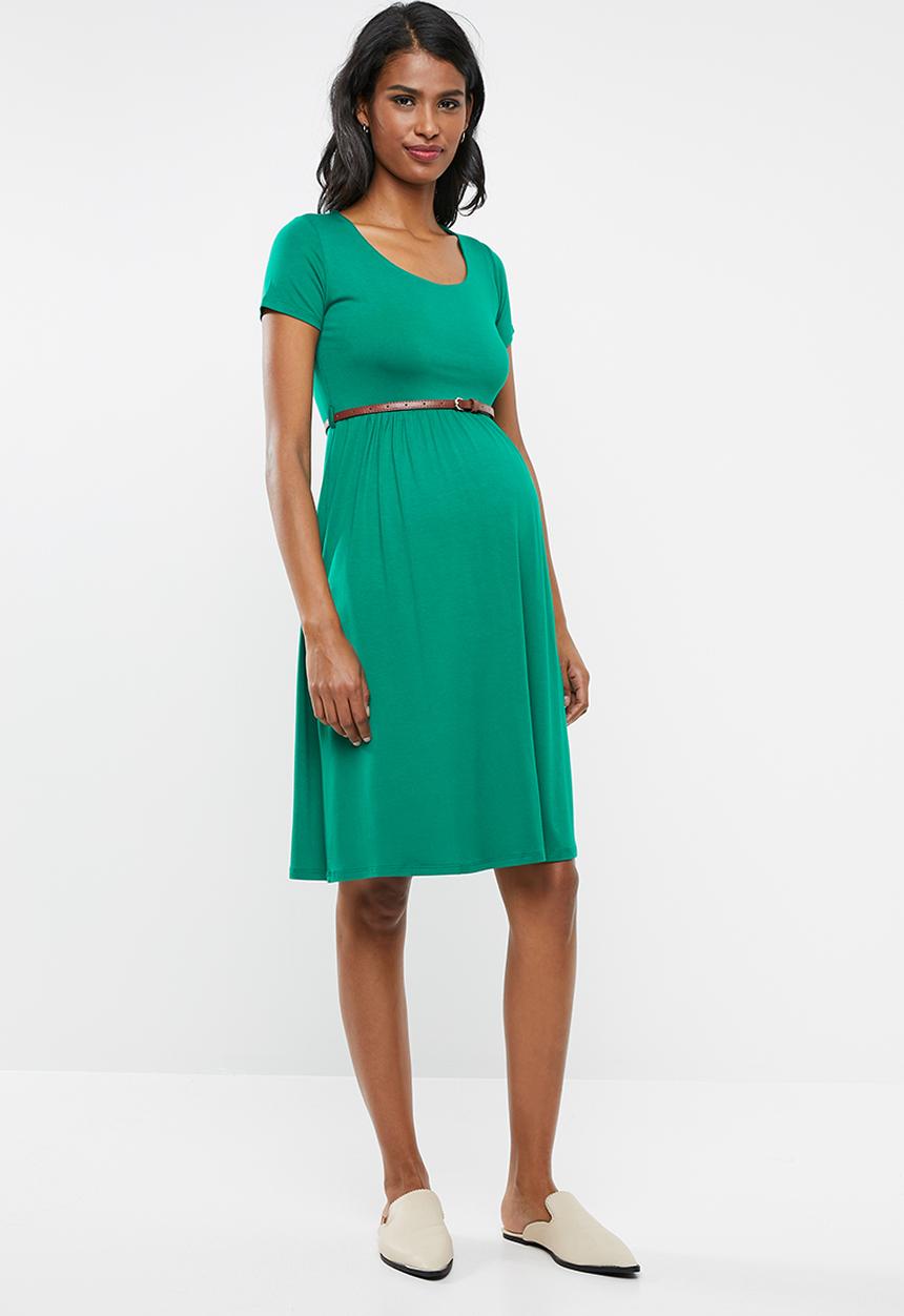 Cherry Melon - Maternity Scoop neck cap sleeve dress - green