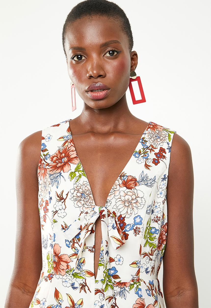 Revenge - Floral playsuit with front bow - multi