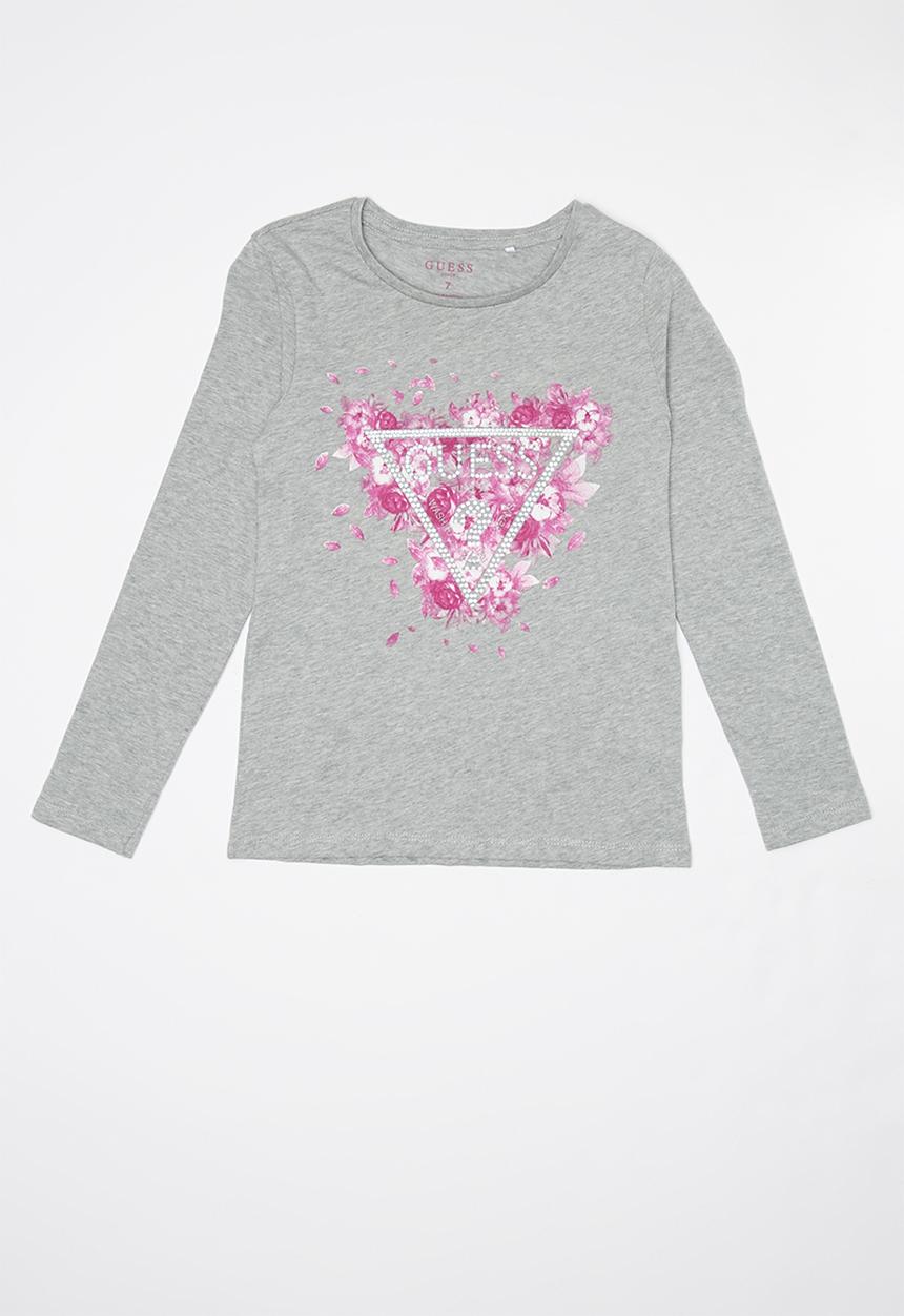 GUESS - Teens long sleeve scattered petals tri tee - grey