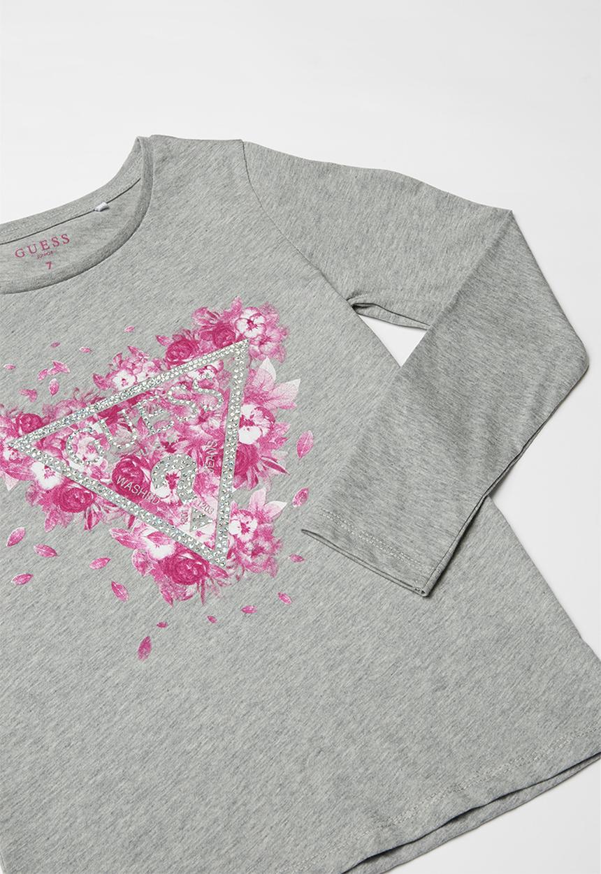 GUESS - Teens long sleeve scattered petals tri tee - grey