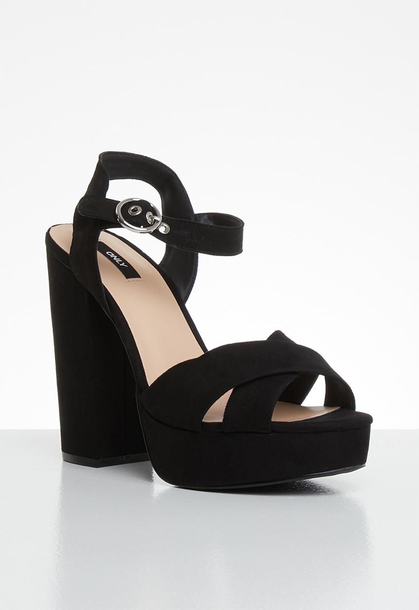 ONLY - Allie wide crossed heeled sandal - black