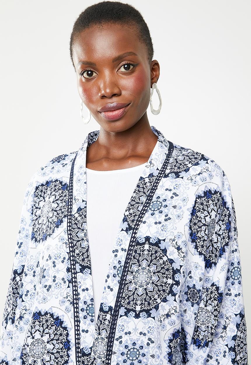 ONLY - Summer long sleeve kimono - white & blue