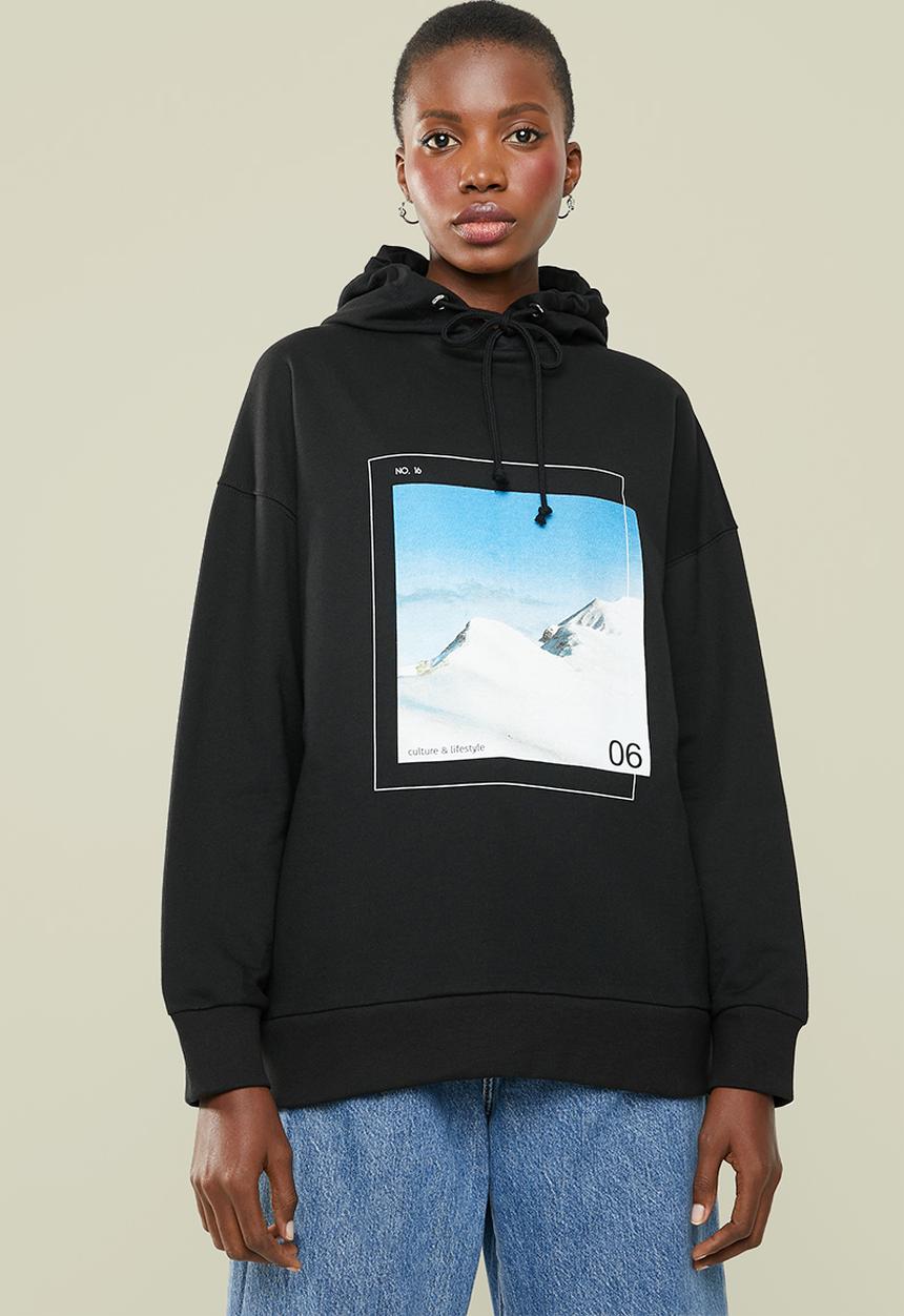 Superbalist - Graphic oversized hoodie - black
