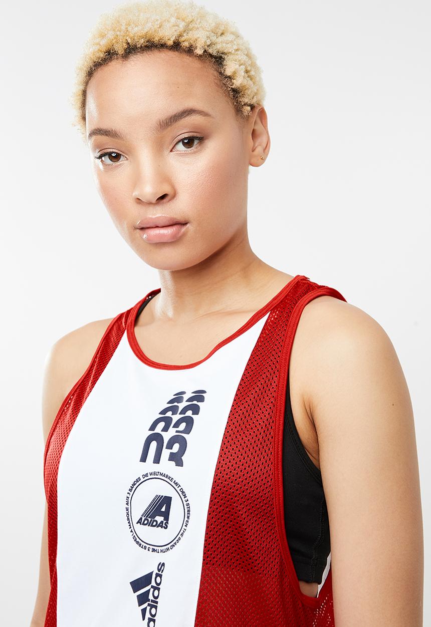 adidas Performance - Moto graphic tank top - white & red