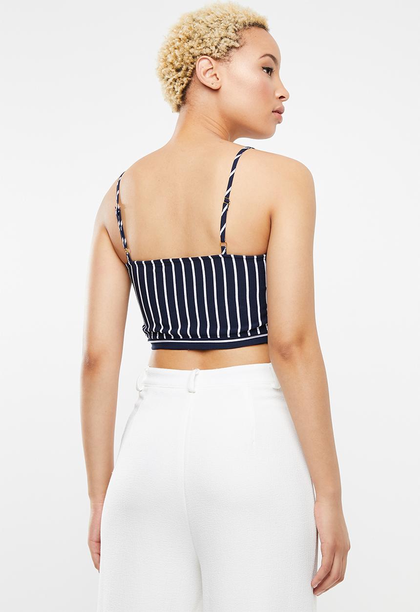SISSY BOY - Stay on Vaycay crop top - navy & white 