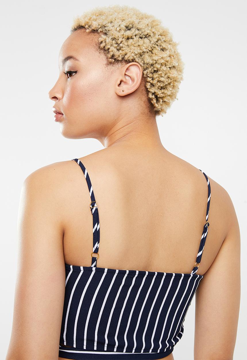 SISSY BOY - Stay on Vaycay crop top - navy & white 