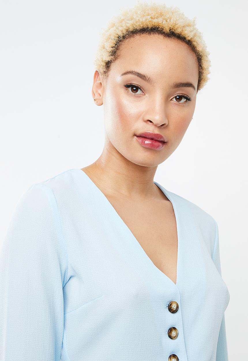 Missguided - Horn button peplum top - blue