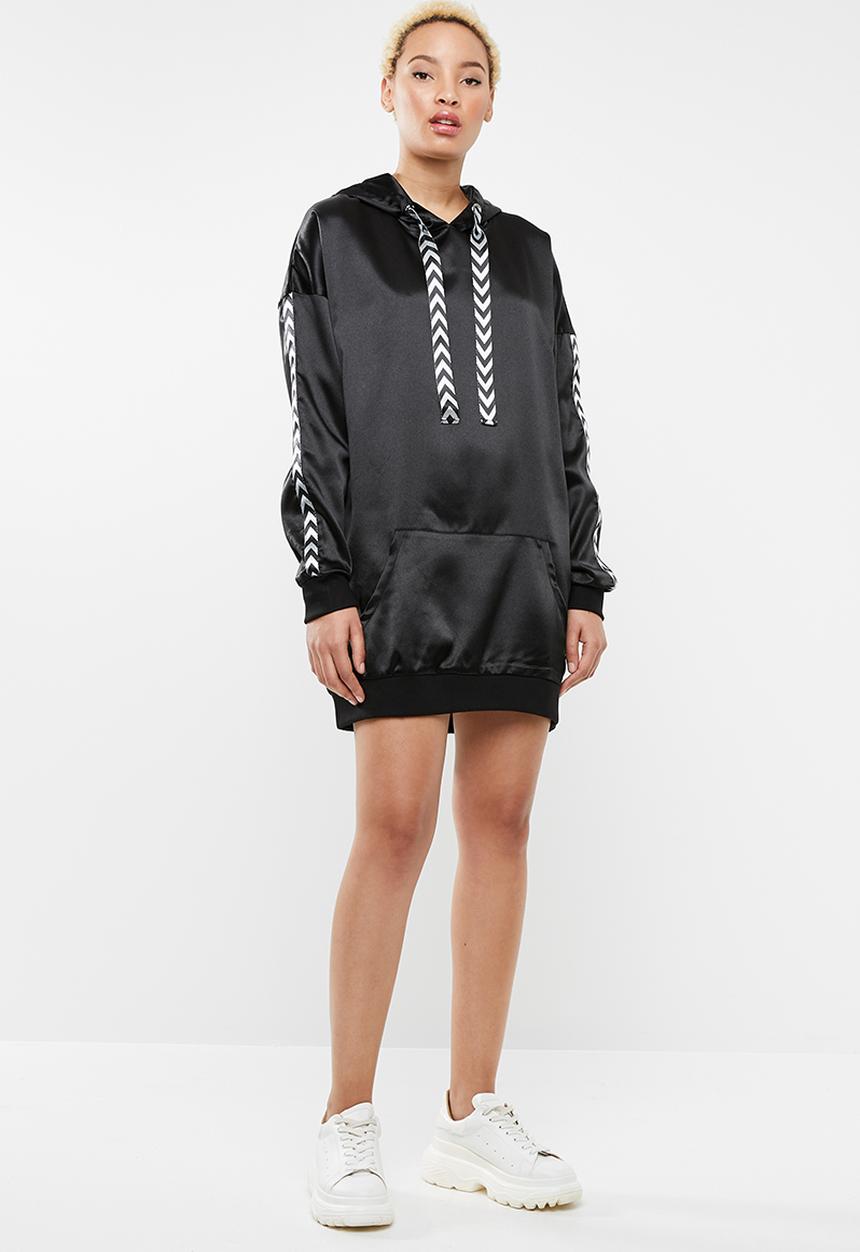 Missguided - Mono sports tape oversized hooded dress - black