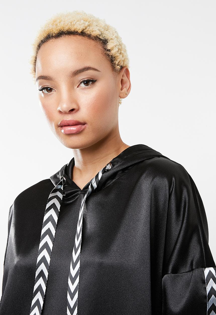 Missguided - Mono sports tape oversized hooded dress - black