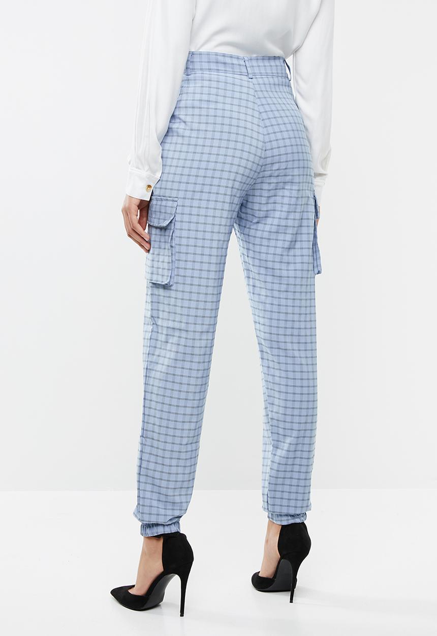 Missguided - Check cargo jogger pants - blue