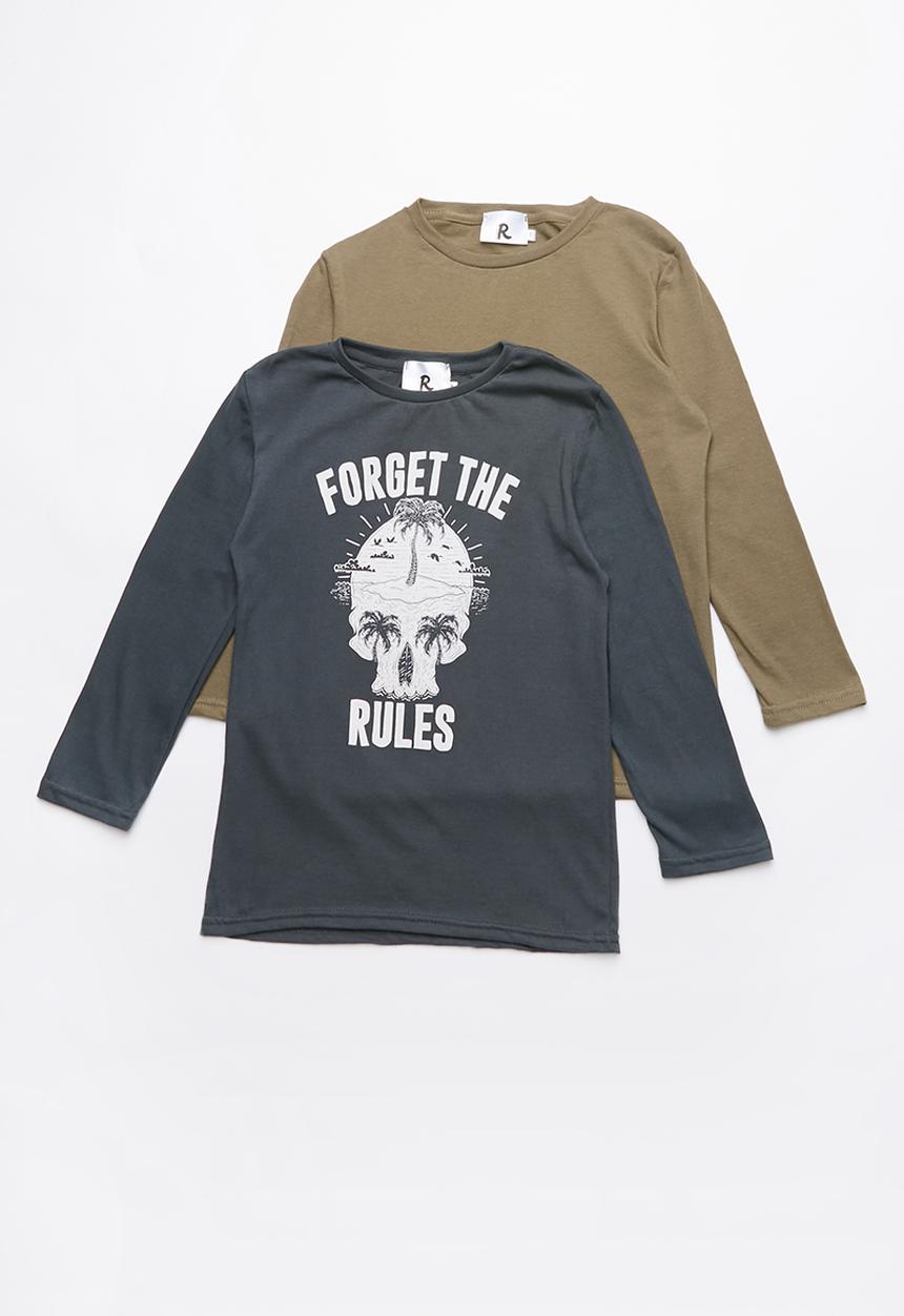 Rebel Republic - Kids long stripe sleeve tops - navy & khaki