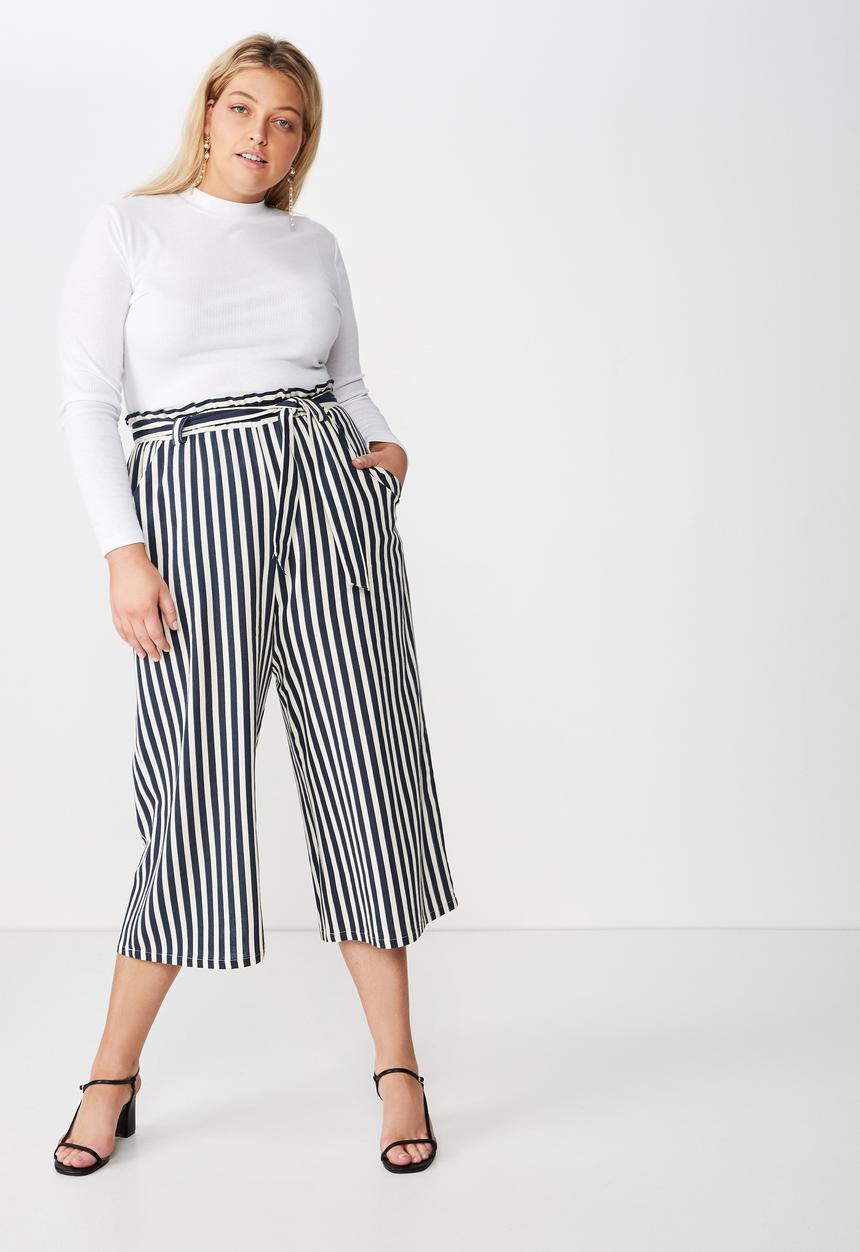 Cotton On - Curve paper bag culotte  -  navy & white