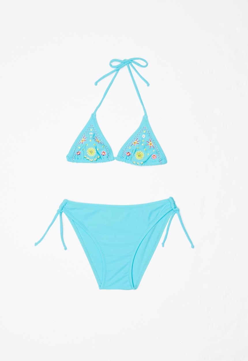 Pop Candy - Bikini with flower embroidery - blue