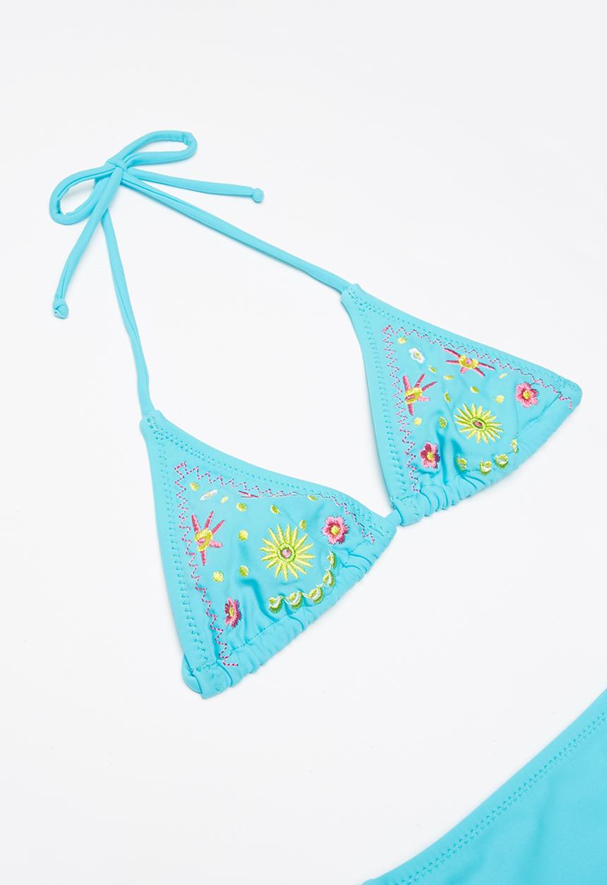 Pop Candy - Bikini with flower embroidery - blue