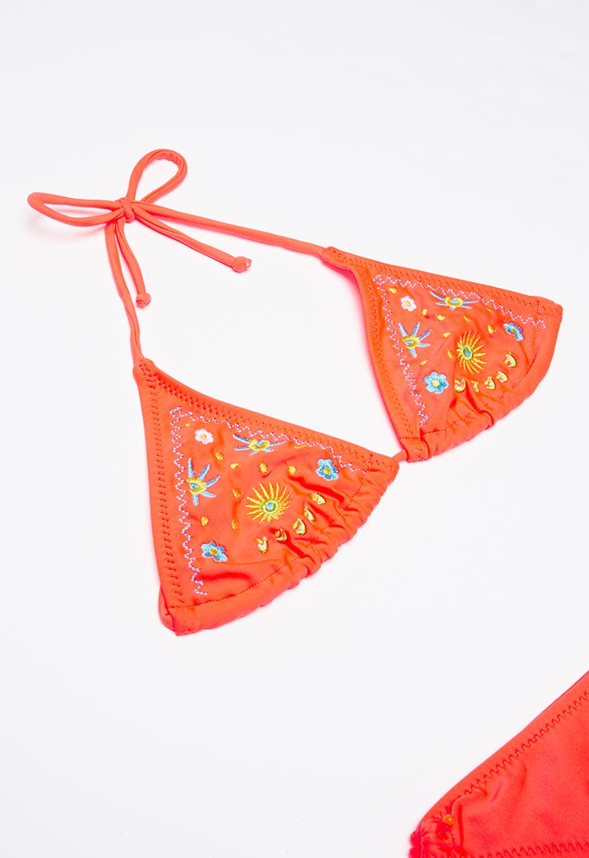 Pop Candy - Girls flower embroidery bikini - red