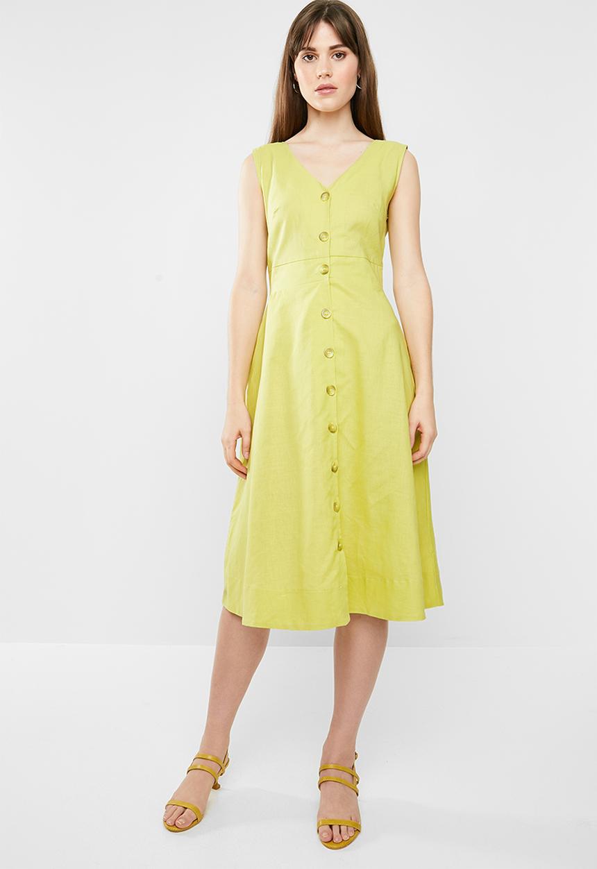 edit - Fit & flare linen dress - lime yellow