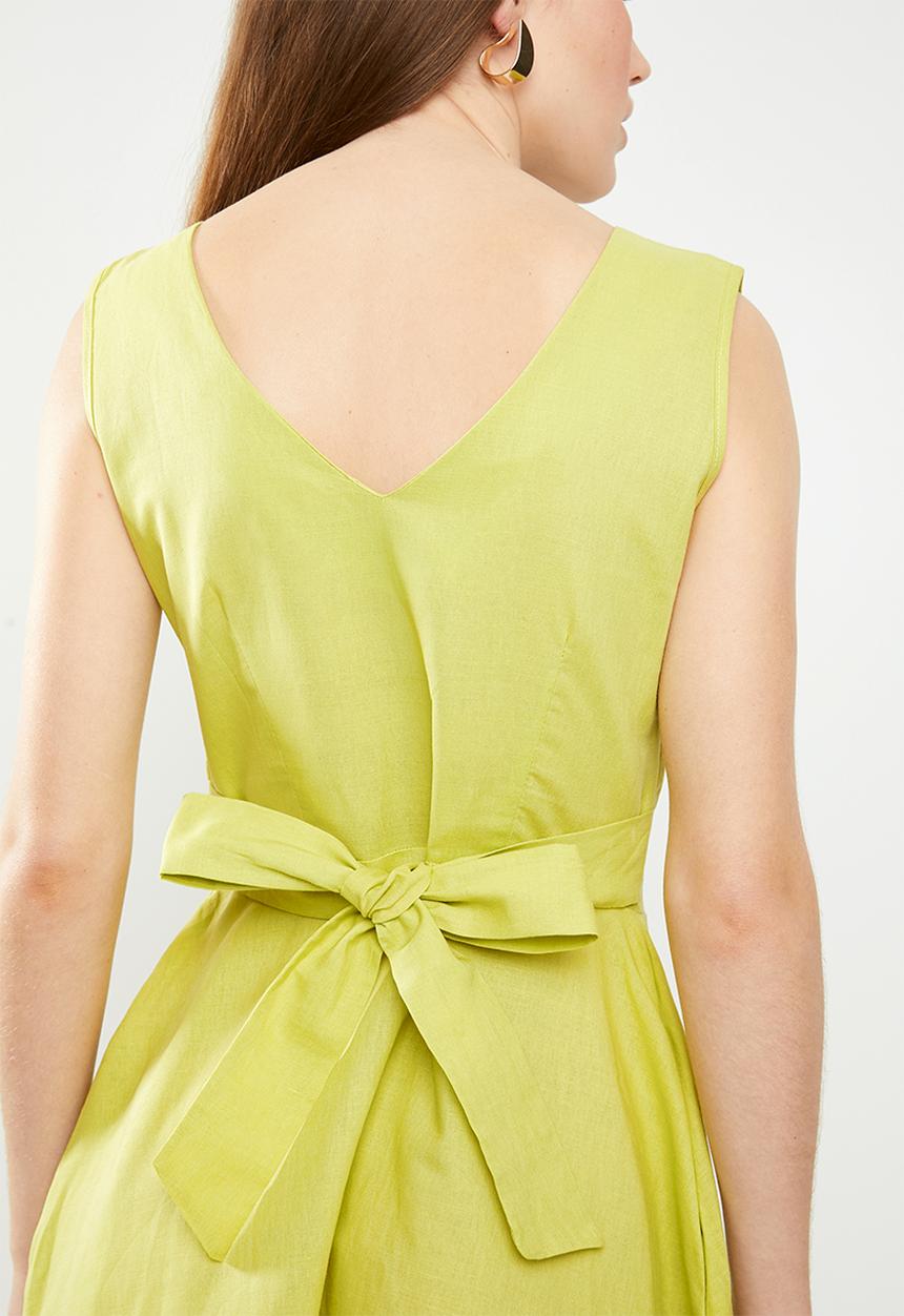 edit - Fit & flare linen dress - lime yellow