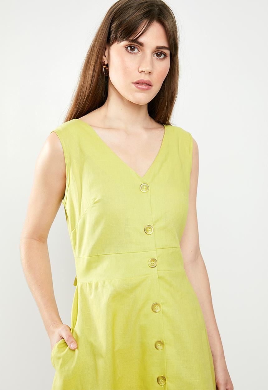edit - Fit & flare linen dress - lime yellow