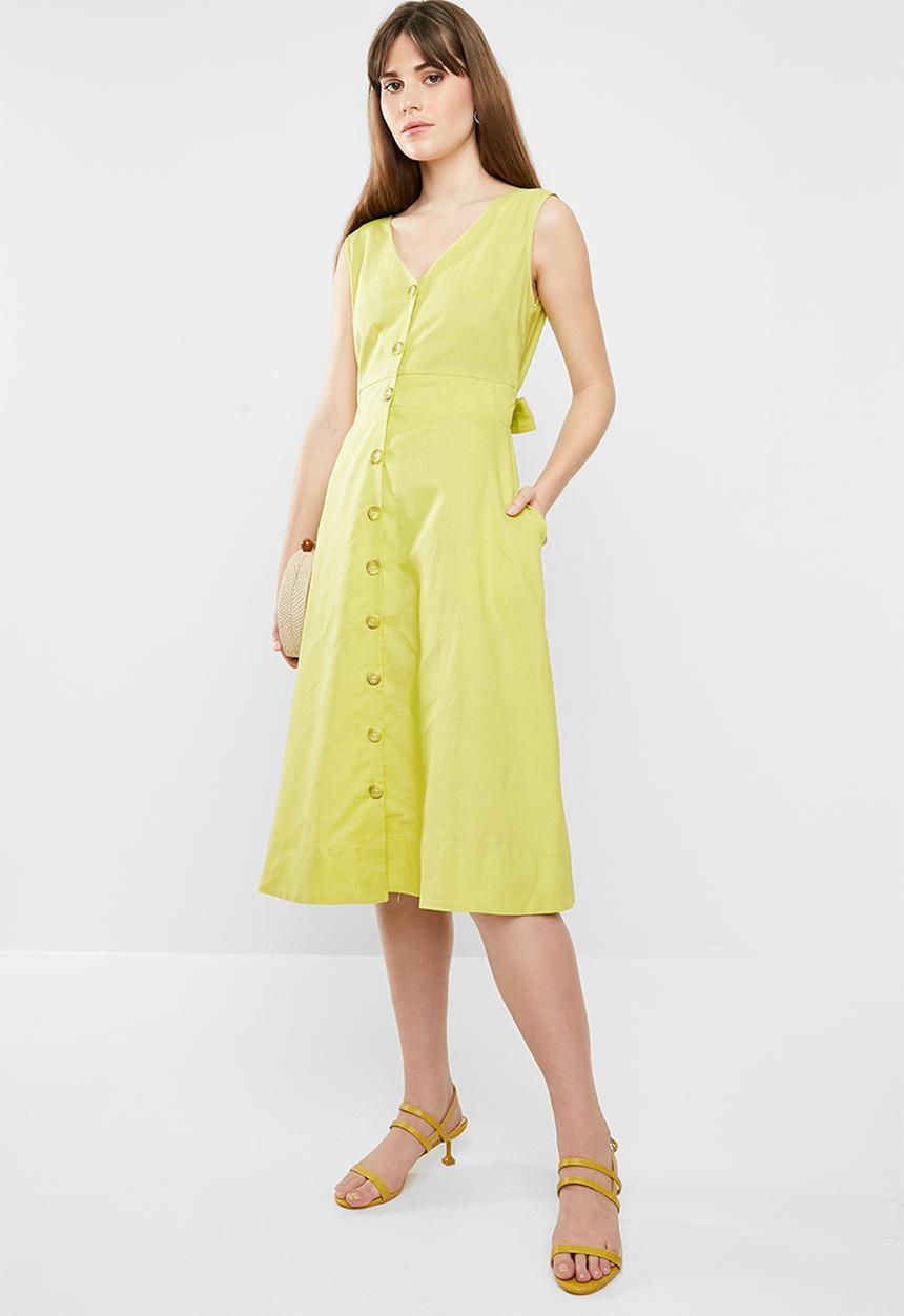 edit - Fit & flare linen dress - lime yellow