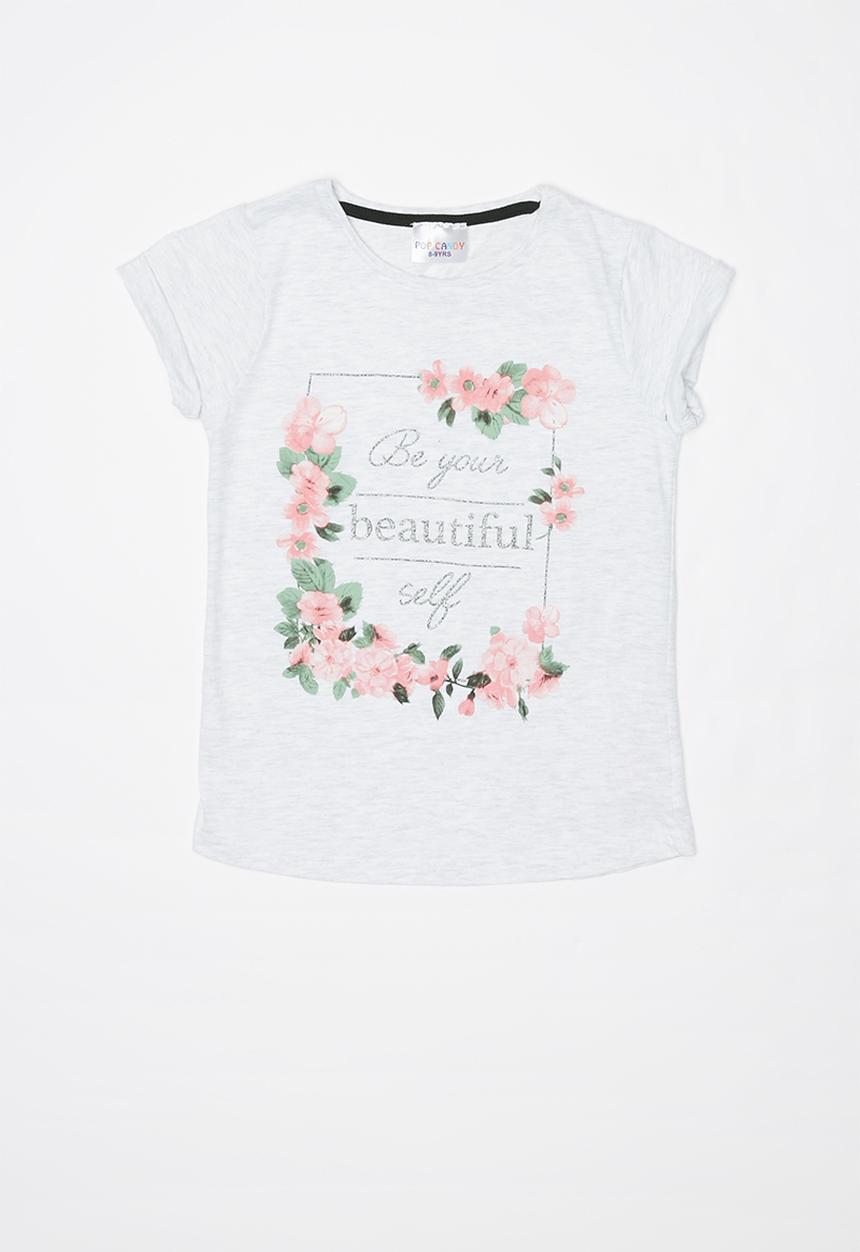 Pop Candy - Girls printed tee - grey 