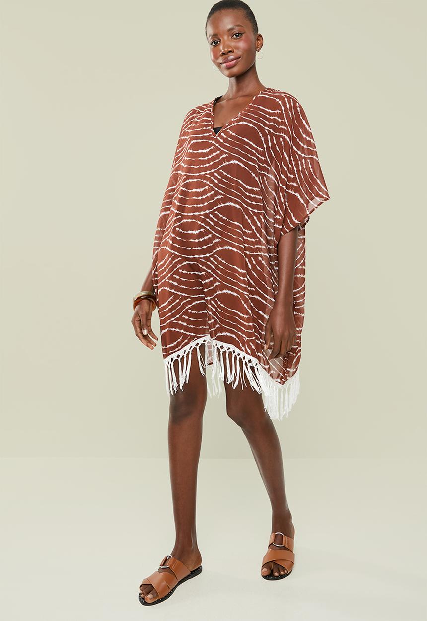 Superbalist - Tassle detail kaftan - brown & white