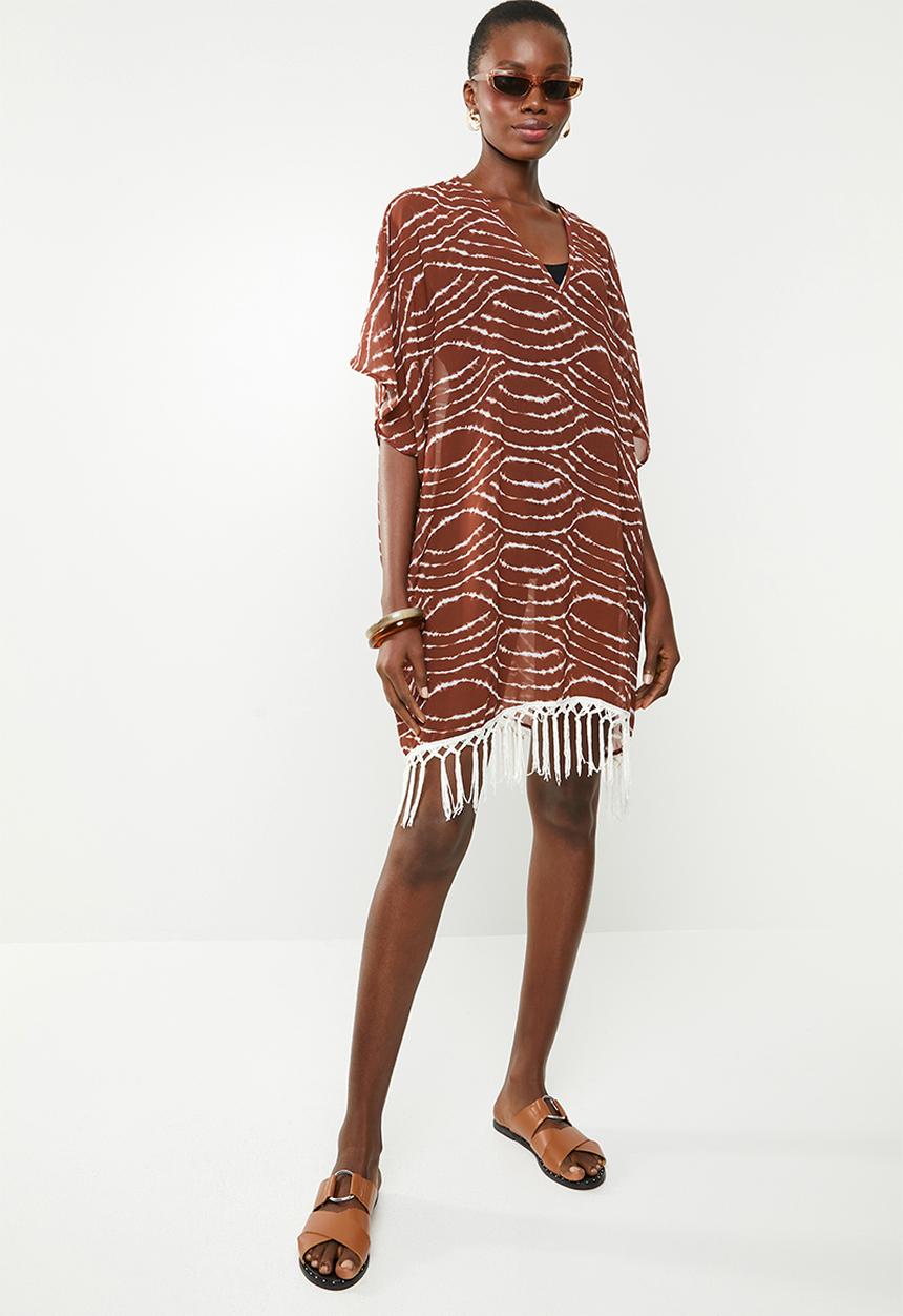 Superbalist - Tassle detail kaftan - brown & white