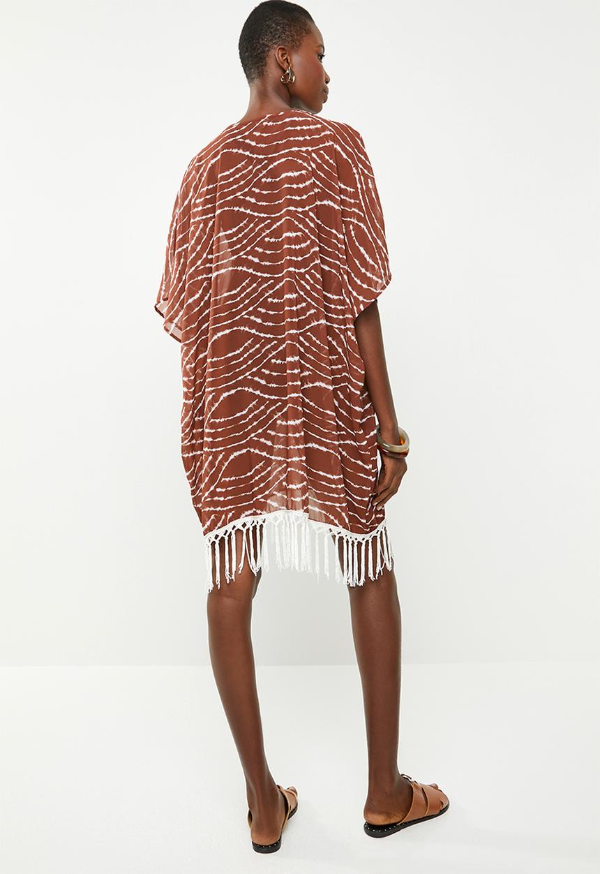 Superbalist - Tassle detail kaftan - brown & white