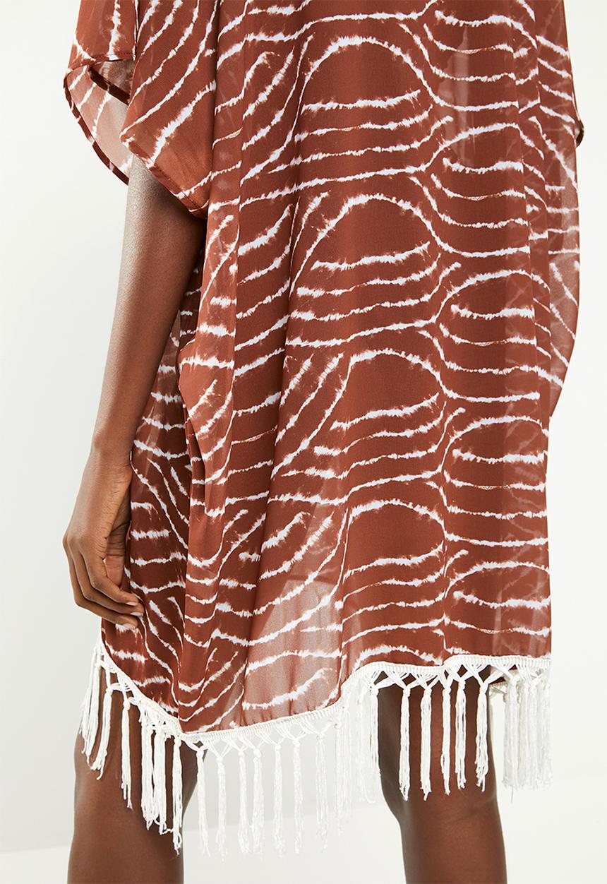 Superbalist - Tassle detail kaftan - brown & white