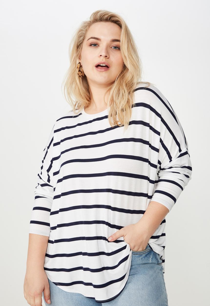 Cotton On - Curve batwing sleeve tee  - navy & white