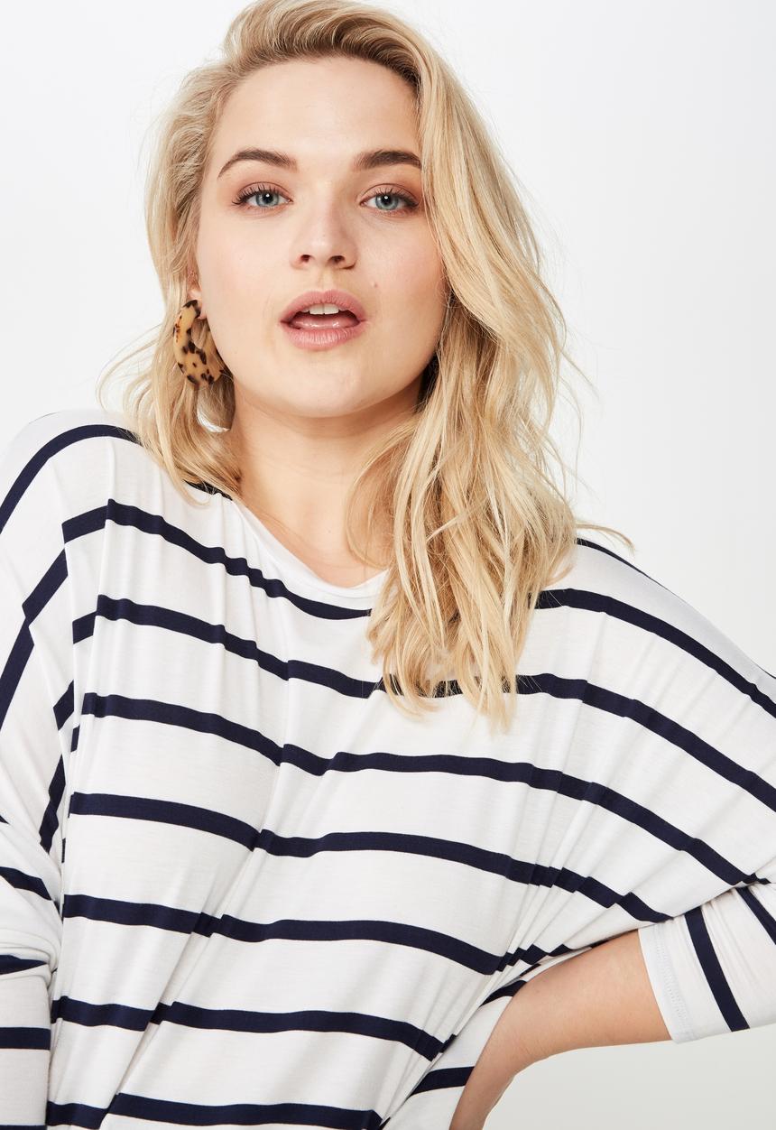 Cotton On - Curve batwing sleeve tee  - navy & white