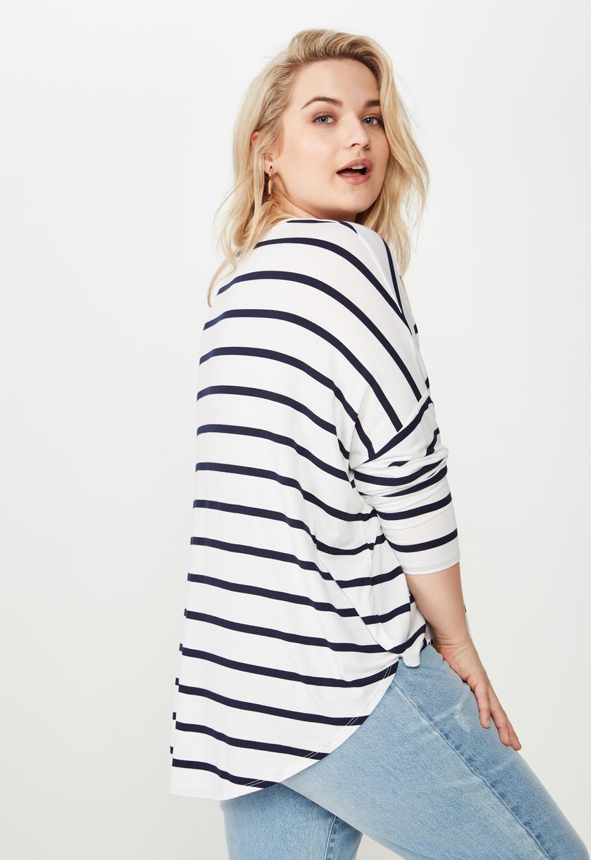 Cotton On - Curve batwing sleeve tee  - navy & white