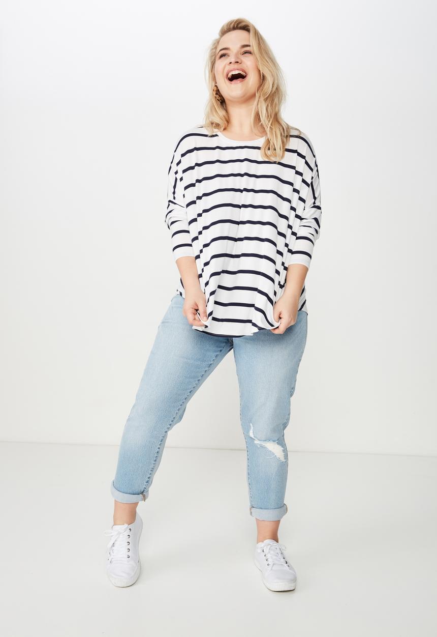 Cotton On - Curve batwing sleeve tee  - navy & white