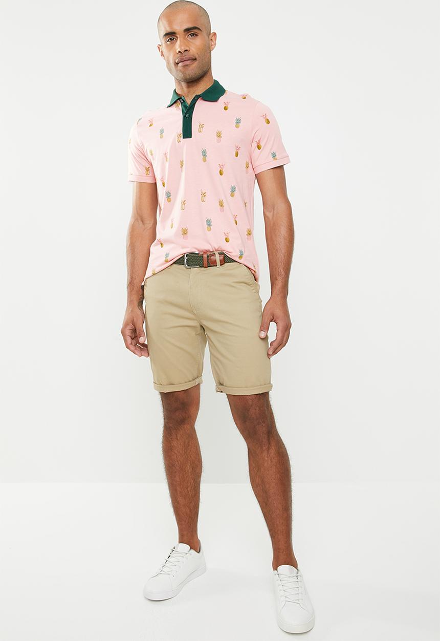 Jack & Jones - Scrippler short sleeve polo - pink & green